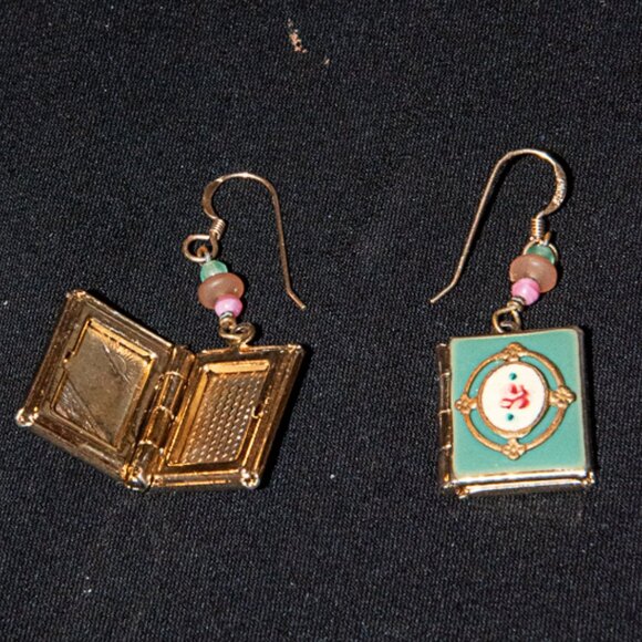 Book Locket Dangle Earrings - Picture 2 of 2